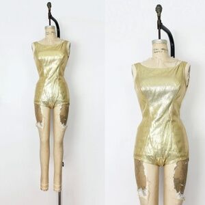 vintage 50s gold swimsuit / 1950s ROSE MARIE REID bathing suit / gold lurex swim